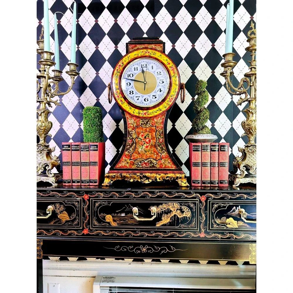 Oversized 2ft Tall‎ Italian Florentine Style Mantel Clock Hand Painted